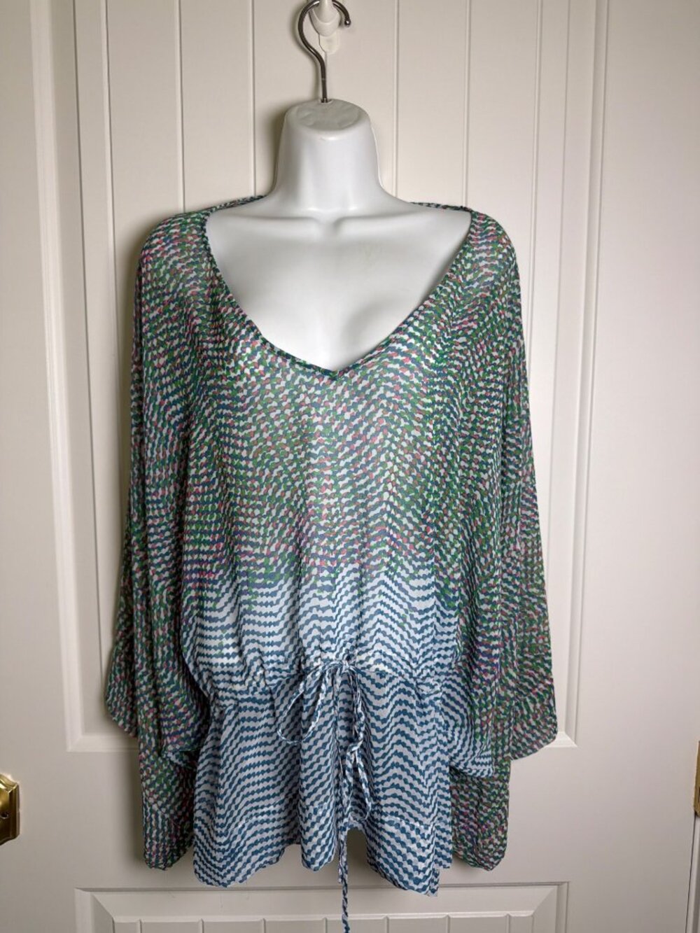 CAbi Women's Ombre Art Spotted Print Dolman Batwing Sleeve Top Waist Tie, Medium